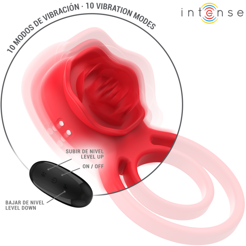 INTENSE - ESTIMULADOR GAIL ROSE 10 VIBRAÇÕES VERMELHO CONTROLE REMOTO