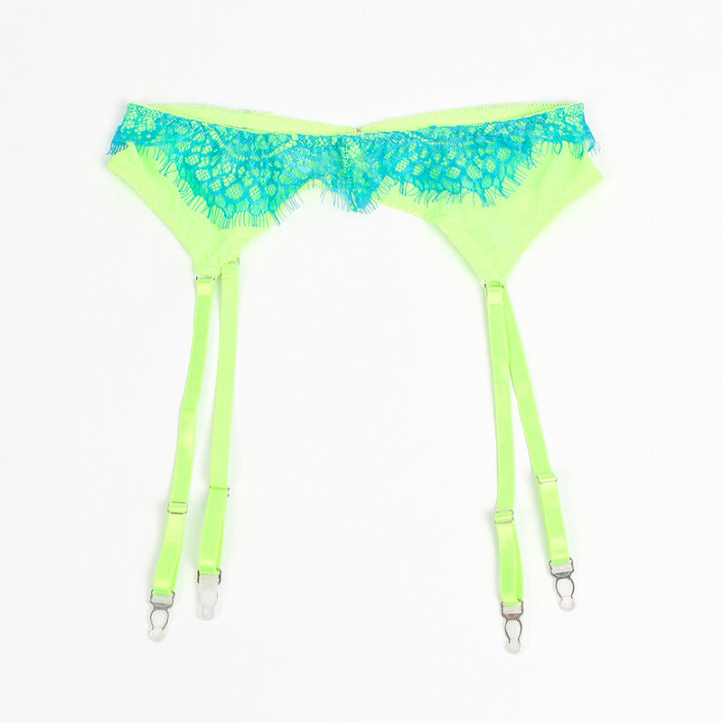 SUBBLIME - 955328 CONJUNTO DE SUTIÃ COM RENDA E LINHAS DE LIGA VERDE E AZUL L/XL