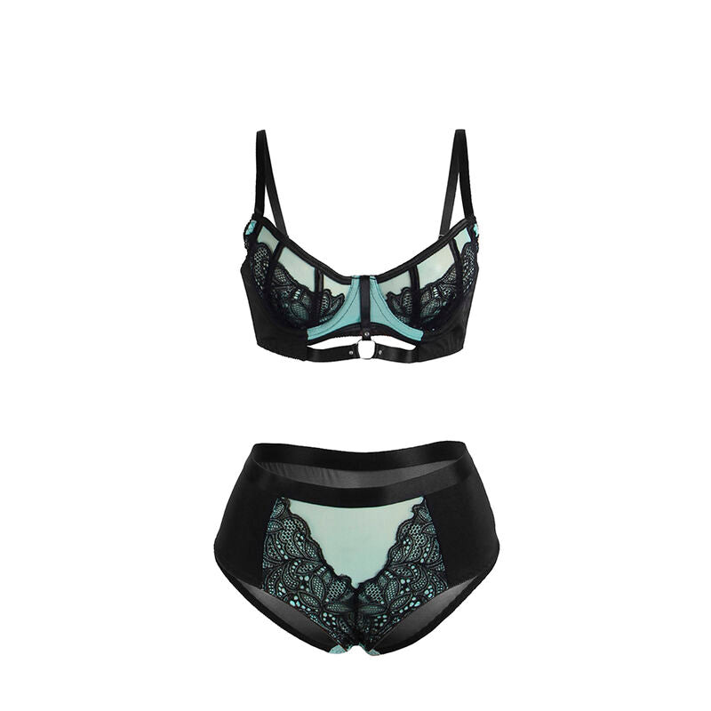 SUBBLIME - 955564 CONJUNTO DE SUTIÃ DE COURO VERDE COM ZÍPER DE MALHA L/XL