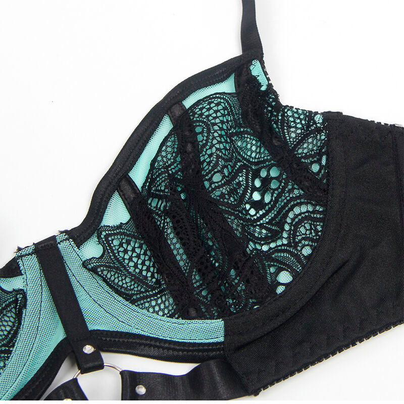 SUBBLIME - 955564 CONJUNTO DE SUTIÃ DE COURO VERDE COM ZÍPER DE MALHA L/XL