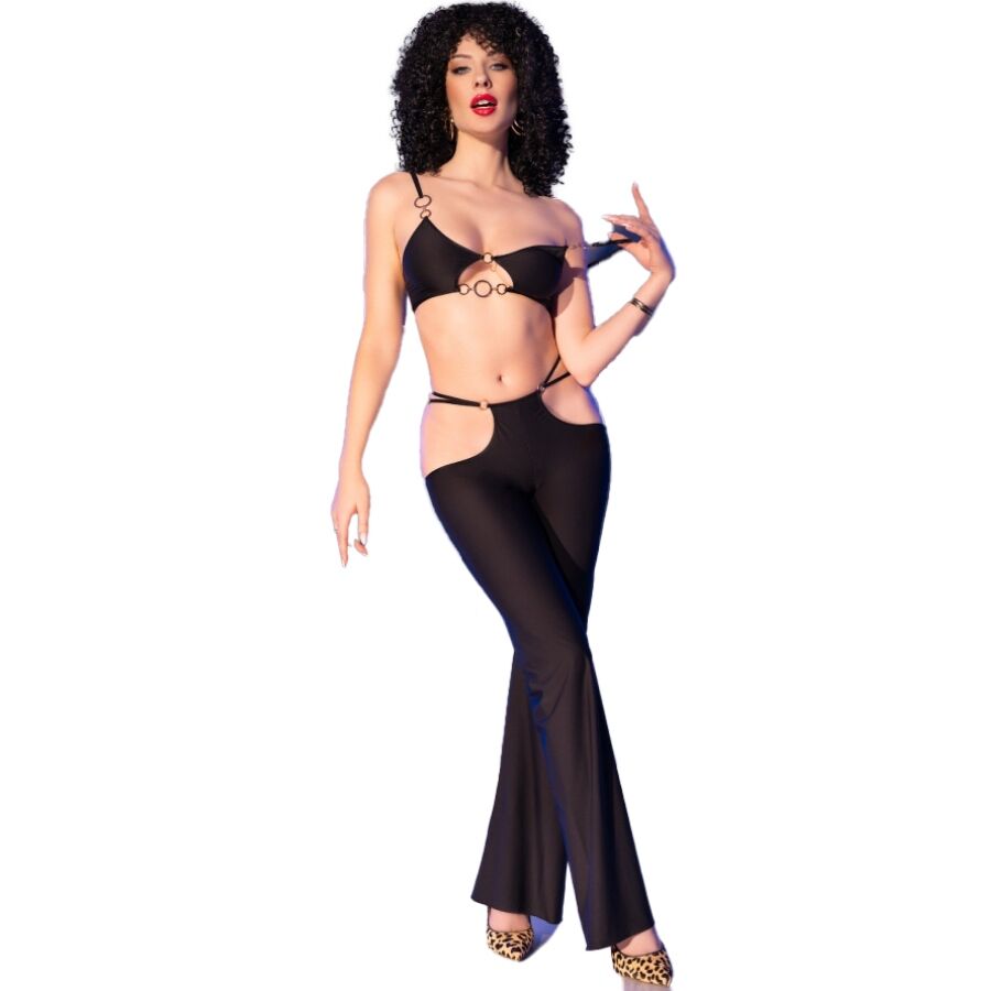 CHILIROSE - CR 4851 CONJUNTO DE TOP E LEGGING PRETO COM ACESSÓRIOS DOURADOS S