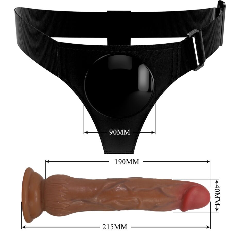PRETTY LOVE - KYTON UNIVERSAL HARNESS BRIEFS COM DILDO SQUIRTING 19 CM MULATO