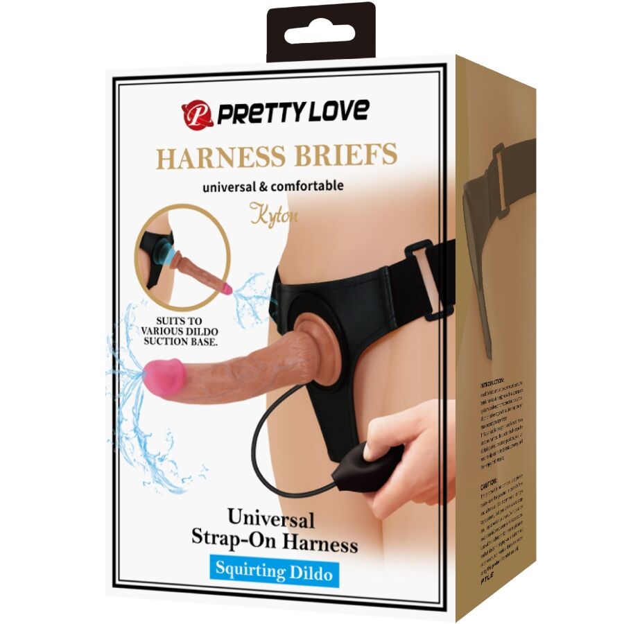 PRETTY LOVE - KYTON UNIVERSAL HARNESS BRIEFS COM DILDO SQUIRTING 19 CM MULATO