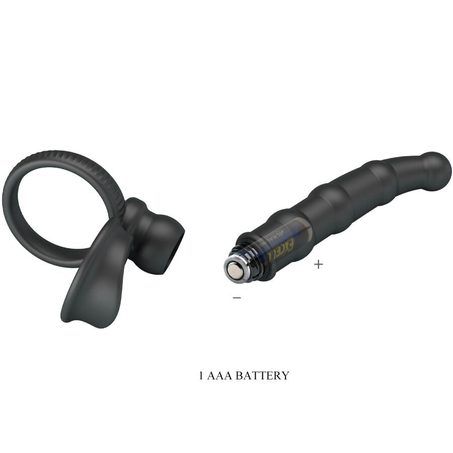 PRETTY LOVE - ANEL VIBRATÓRIO PARA PÊNIS TATUM COM PLUG 10 VIBRAÇÕES PRETO