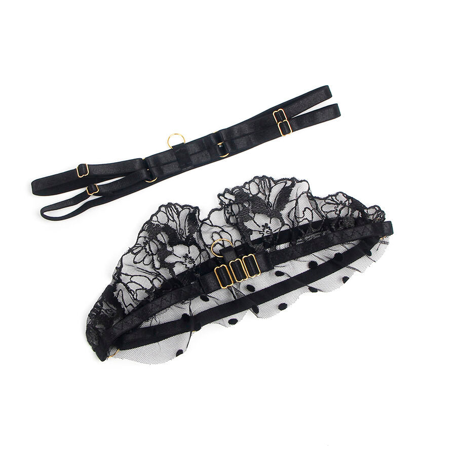 SUBBLIME - 957490 CONJUNTO DE SUTIÃ E LIGA DE RENDA PRETO L/XL