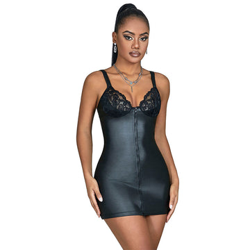SUBBLIME - 957568 VESTIDO DE COURO COM ZÍPER PRETO S/M