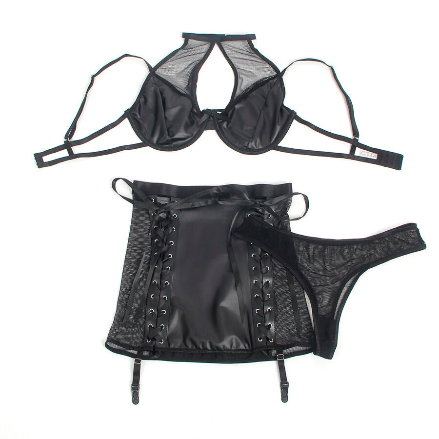 SUBBLIME - 957599 CONJUNTO DE SUTIÃ E SAIA DE COURO PRETO L/XL