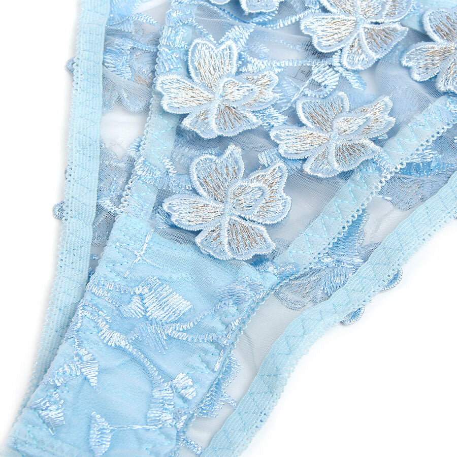 SUBBLIME - 957629 CONJUNTO DE SUTIÃ E CALCINHA BORDADOS COM FLORES AZUL CELESTE S/M