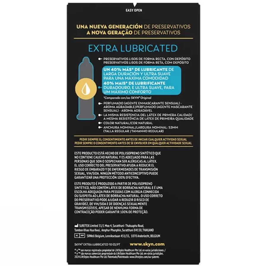 SKYN - PRESERVATIVO EXTRA LUBRIFICADO 10 UNIDADES