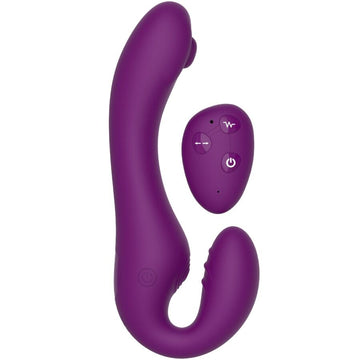 XOCOON - VIBRADOR STRAP-ON 2 EM 1 SEM ALÇAS COM CONTROLE REMOTO ROXO