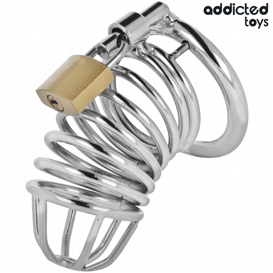 ADDICTED TOYS LOCKED - GAIOLA DE PÊNIS DE METAL COM CÉLULA DE FERRO 4 CM TAMANHO S
