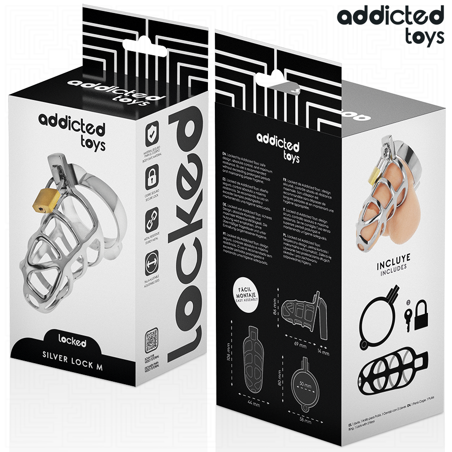 ADDICTED TOYS LOCKED - GAIOLA DE PÊNIS COM TRAVA DE PRATA TAMANHO M
