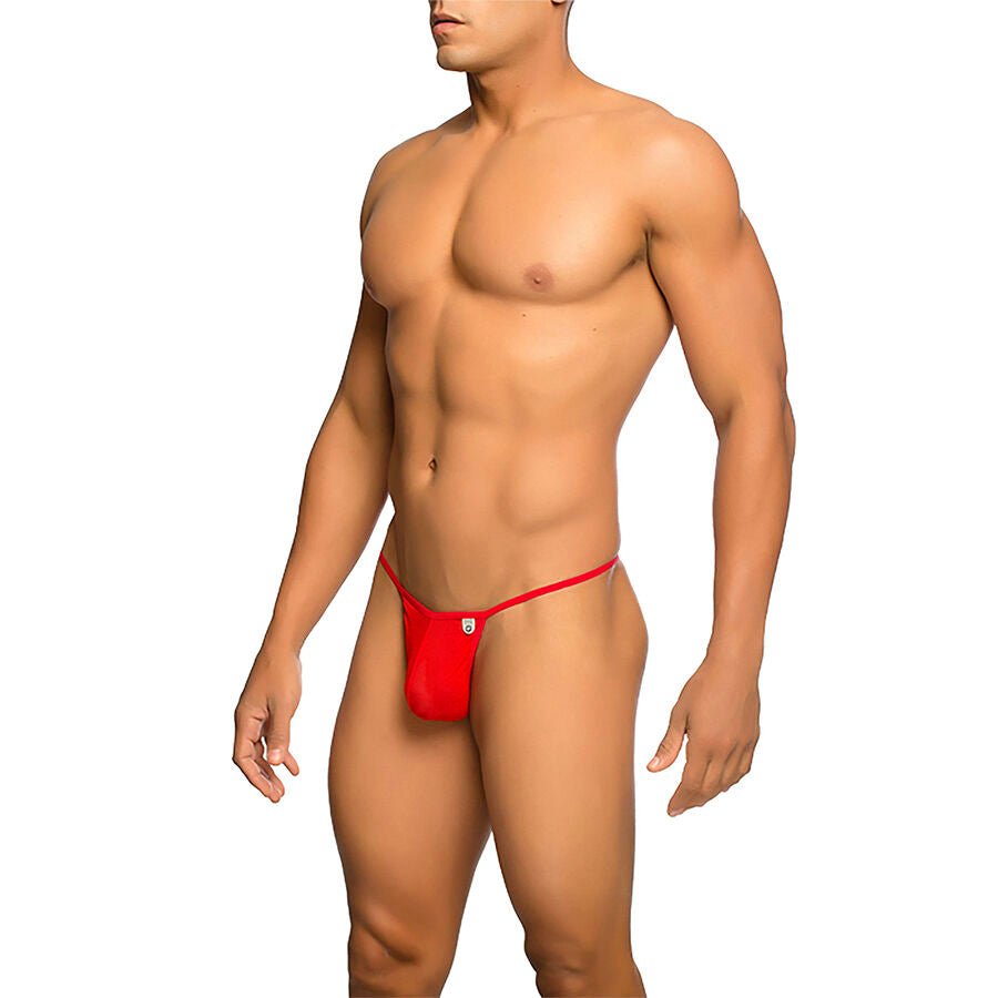MOB - TANGA TRANSPARENTE VERMELHA EM FORMATO DE T, TAMANHO P/M