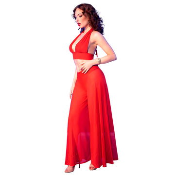 CHILIROSE - CR 4857 CONJUNTO DE BLUSA E CALÇA VERMELHA TAMANHO G