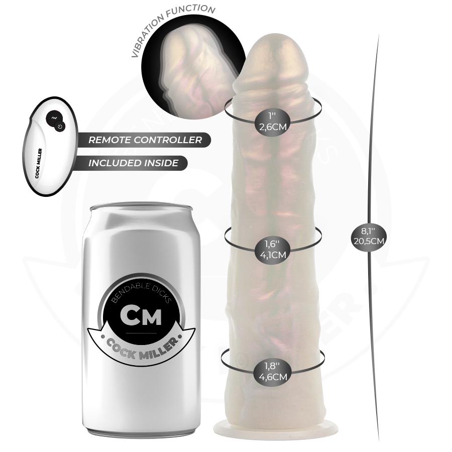 COCK MILLER - DILDO COM VENTOSA, LUZES E VIBRAÇÃO COM CONTROLE REMOTO BRANCO 20,5 CM