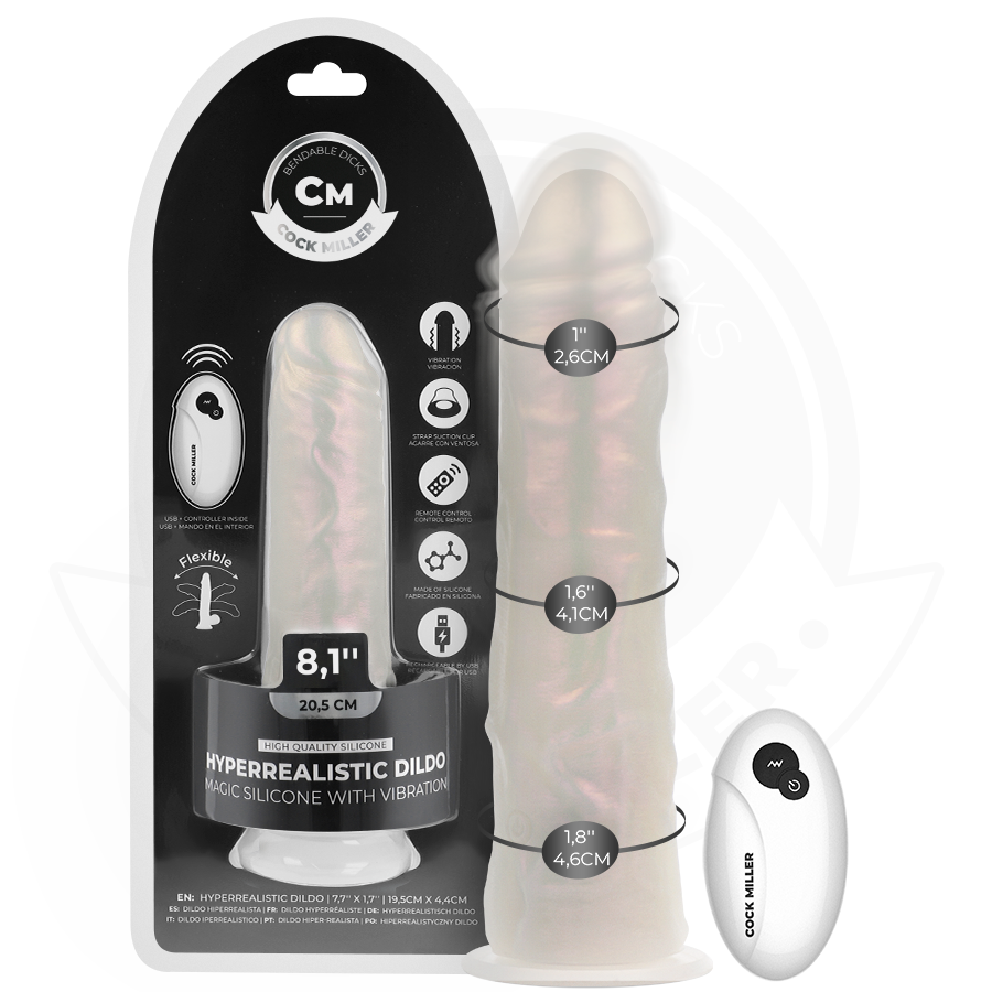 COCK MILLER - DILDO COM VENTOSA, LUZES E VIBRAÇÃO COM CONTROLE REMOTO BRANCO 20,5 CM
