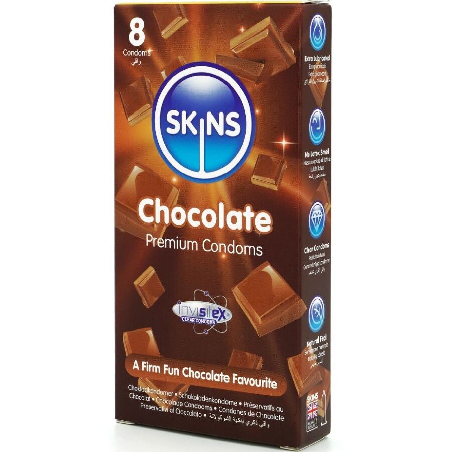 SKINS - PRESERVATIVOS CHOCOLATE PREMIUM PACOTE 8