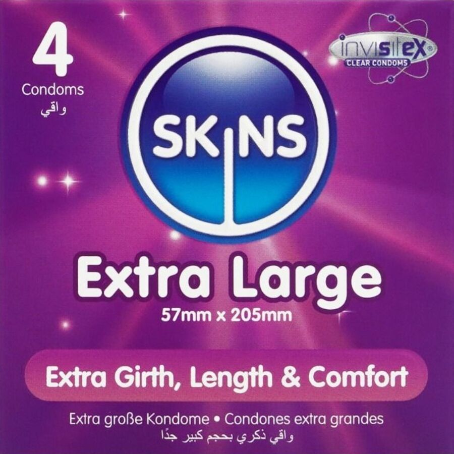 SKINS - PRESERVATIVOS EXTRA GRANDE PREMIUM PACOTE 4