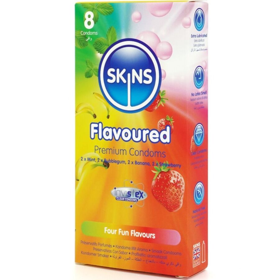 SKINS - PRESERVATIVOS PREMIUM MULTI SABORES PACOTE 8
