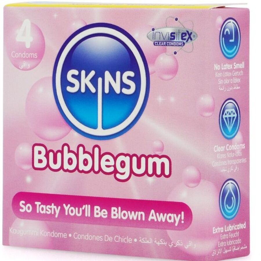 SKINS - PRESERVATIVOS BUBBLEGUM PREMIUM PACOTE 4