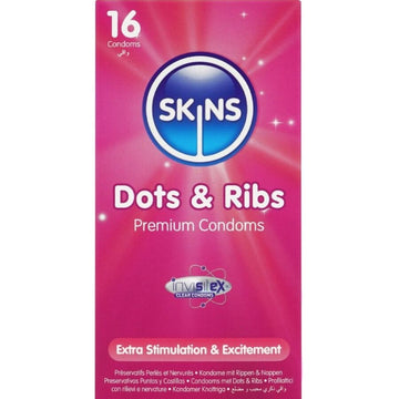 SKINS - DOTS & RIBS PREMIUM PRESERVATIVOS PACOTE COM 16