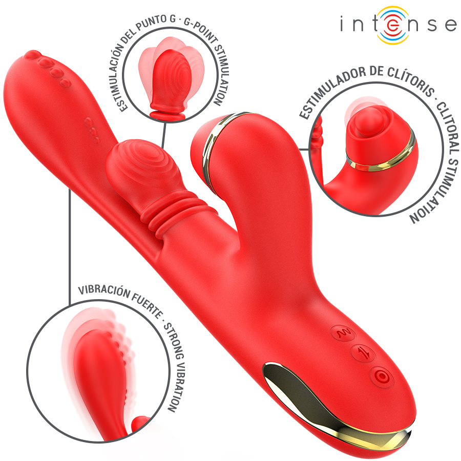 INTENSE - ESTIMULADOR DE CLITÓRIS MULTIFUNCIONAL KATY 4 CABEÇAS INTERCAMBIÁVEIS VERMELHO
