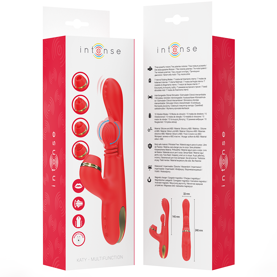 INTENSE - ESTIMULADOR DE CLITÓRIS MULTIFUNCIONAL KATY 4 CABEÇAS INTERCAMBIÁVEIS VERMELHO