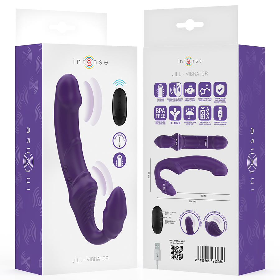 INTENSE - JILL VIBRADOR DUPLO 20 CM ROXO CONTROLE REMOTO