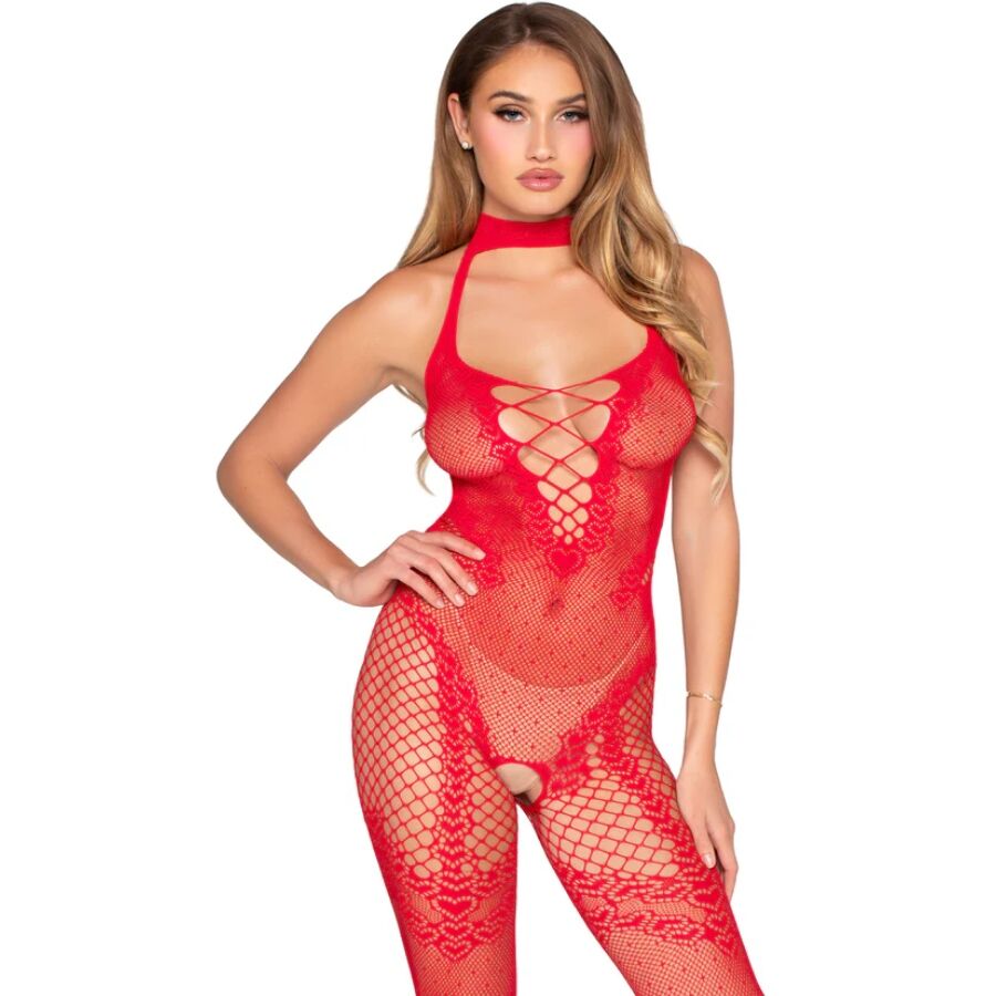 LEG AVENUE - 89336 BODYSTOCKING SEM FUNDO VERMELHO - TAMANHO ÚNICO