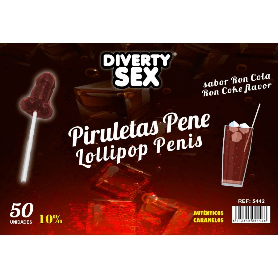 DIABLO GOLOSO - 50 PÊNIS PIRULITOPS RON COLA SABOR 10% ÁLCOOL