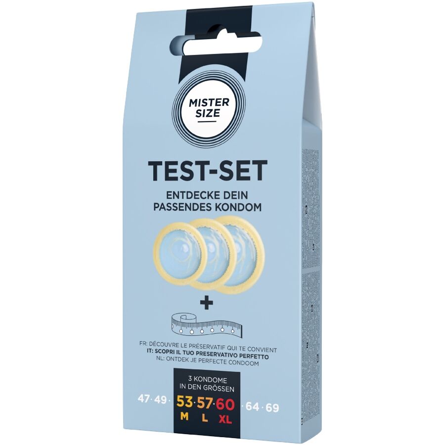 MISTER SIZE - KIT DE TESTE COM 3 CAMISINHAS DE TAMANHOS DIFERENTES + FITA MÉTRICA