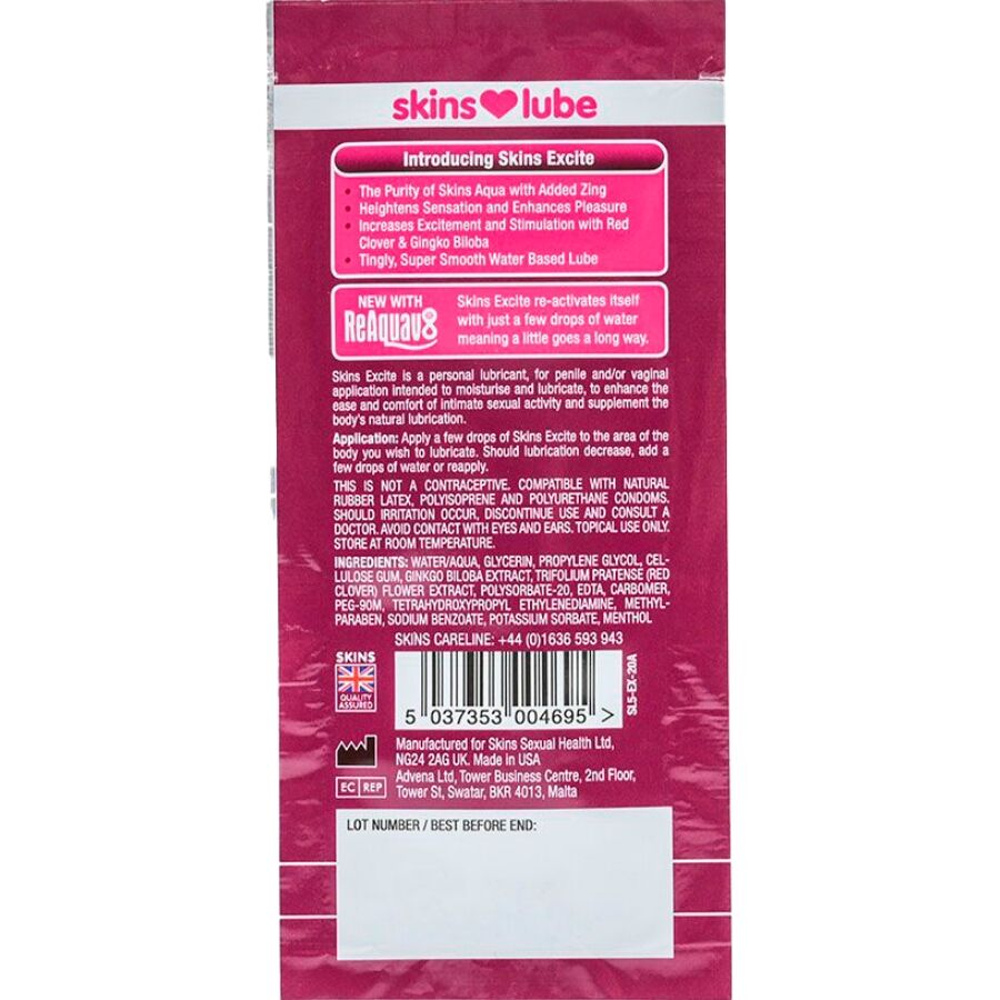 SKINS - EXCITE LUBRIFICANTE À BASE DE ÁGUA DOSE ÚNICA 5 ML