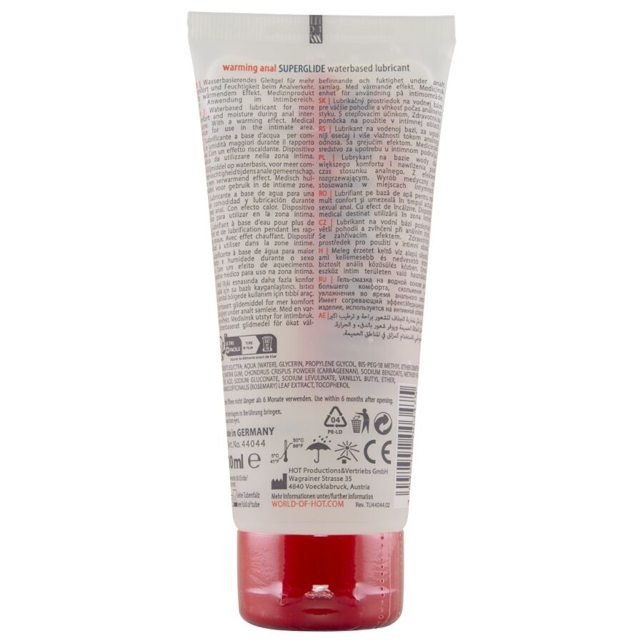 HOT - ANAL SUPERGLIDE LUBRIFICANTE AQUECEDOR LÍQUIDO À BASE DE ÁGUA 100 ML