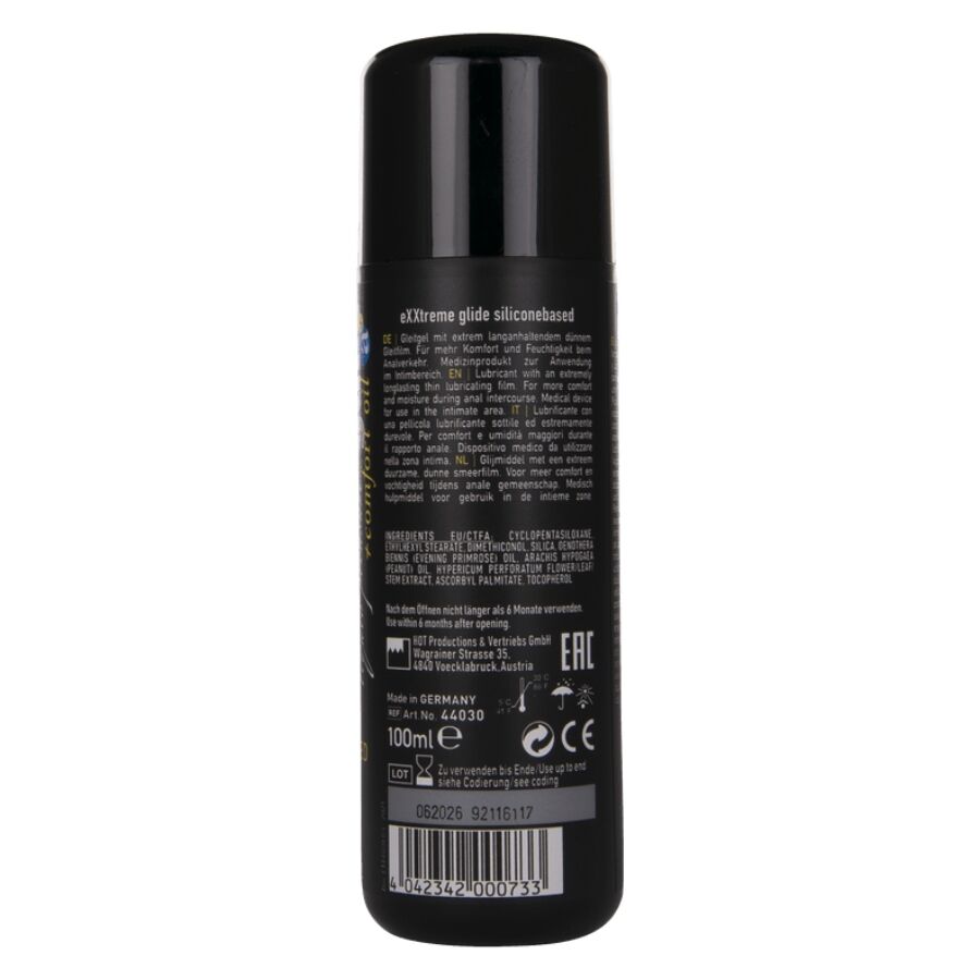 HOT - EXXTREME GLIDE LUBRIFICANTE À BASE DE SILICONE + ÓLEO CONFORTANTE A+ 100 ML