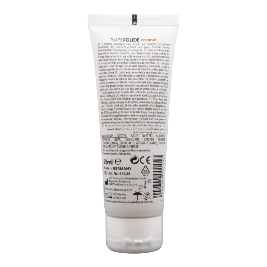 HOT - SUPERGLIDE LUBRIFICANTE COMESTÍVEL À BASE DE ÁGUA COM COCO 75 ML