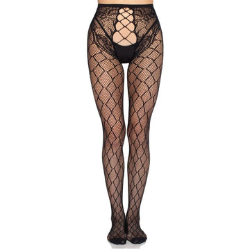LEG AVENUE - MEIA-CALÇA DE REDE 1966 COM CALCINHA SEM FUNDO PRETA - TAMANHO ÚNICO