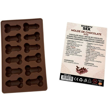 DIABLO PICANTE - FORMA DE CHOCOLATE COM 12 PÊNIS DE SILICONE PARA PENDURAR VERMELHO