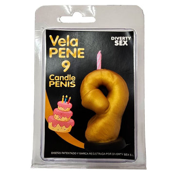 Spicy Devil - Vela em formato de pênis com o número 9, cor dourada