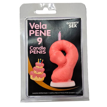 DIABLO PICANTE - VELA EM FORMATO DE PÊNIS COM O NÚMERO 9 NA COR ROSA