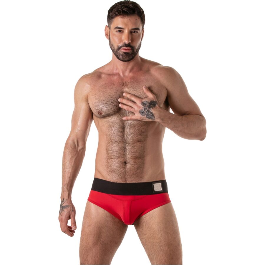 LOCKER GEAR - CUECA JOCK STOCK VERMELHA COM CÓS LARGO S