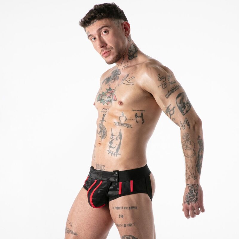 LOCKER GEAR - CUECA JOCK STOCK COM ACESSO MILITAR COMPLETO VERMELHA TAMANHO XL