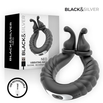 BLACK &amp; SILVER - ANEL VIBRATÓRIO RECARREGÁVEL PARA CASAIS NEO BLACK &amp; SILVER